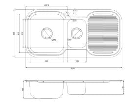 Base MK3 1 1/3 Bowl Sink 1 Taphole Left Hand Bowl 1010mm Stainless Steel