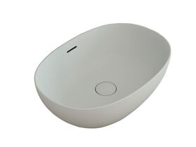 Kado Lussi Cast Solid Surface Thin Edge Vessel Basin with Plug &amp; Waste 500mm White