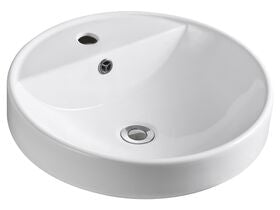 Kado Lux Round Semi Inset Basin 1 Taphole 460mm White with Overflow